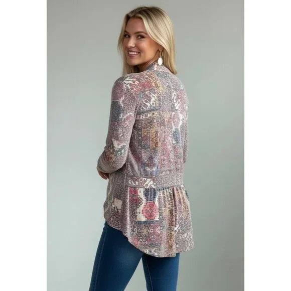 Anthropologie Open Front Multicolored Knit Cardigan | Boho Cottagecore Artsy L - Picture 6 of 16